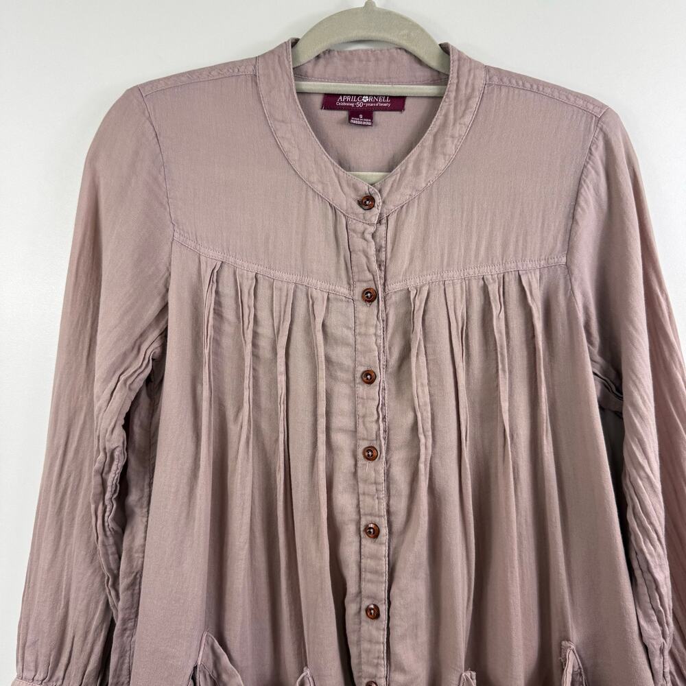 April Cornell Burnished Lilac Mushroom Artist Smock Tunic Small Embroidered - Picture 3 of 15